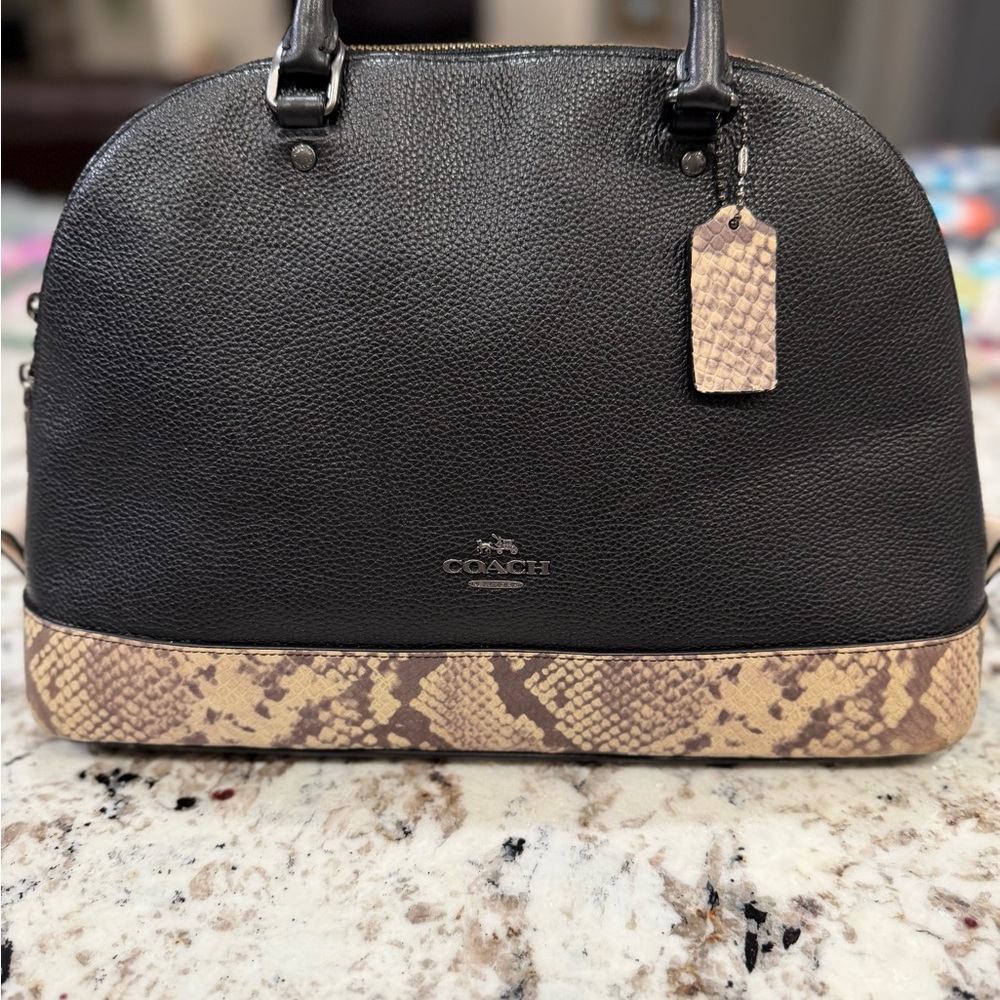 Coach Mini SierraBlack and Snakeskin Pebbled Leather Satchel